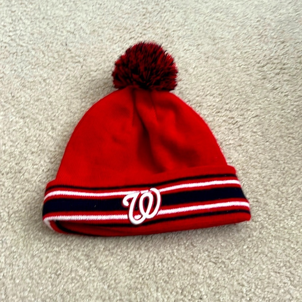 New Era Washington Nationals MLB Knit Beanie Hat Cap Red Winter OSFM‎ Pom